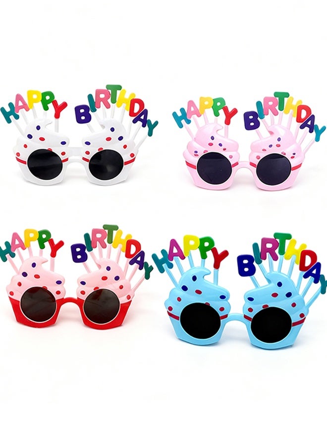 Happy D 4 Pcs Birthday Party Glasses Sweet Cream Birthday Cake Glasses Novel Sunglasses Funny Eye Glasses,for Party Supplies - Image 1