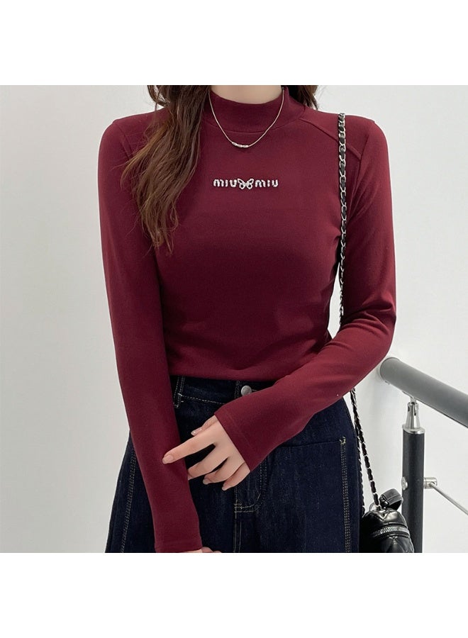 NIBEMINENT Women's Autumn/winter Inner Versatile Fleece-lined Warm Half Polo/turtle Neck Base Layer Top Long Sleeve T-shirt Stylish - Image 1