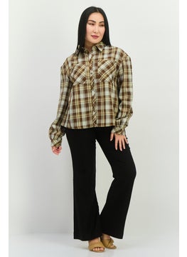GLAMOROUS Women Spread Collar Long Sleeves Checkered Shirt, Brown Combo  - Image 4