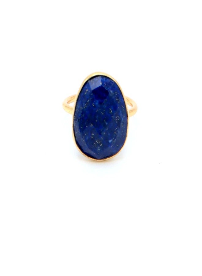 Dua Handmade Lapis Unshape Ring 15x18mm – Blue Adjustable Gold-Plated Statement Gemstone Jewelry - Image 1