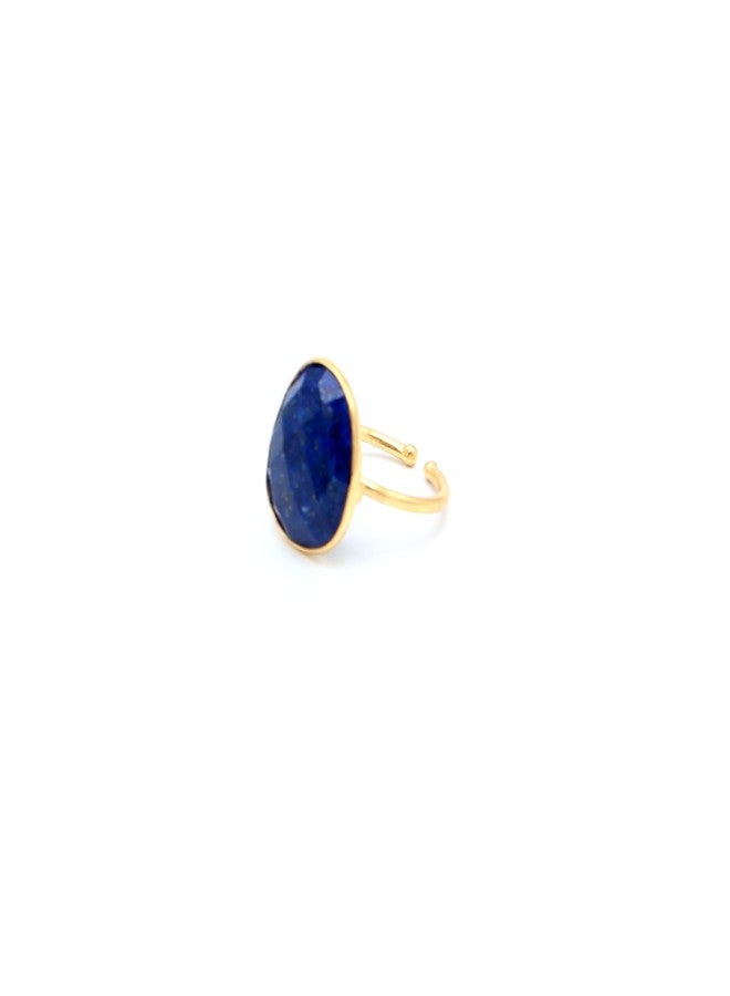 Dua Handmade Lapis Unshape Ring 15x18mm – Blue Adjustable Gold-Plated Statement Gemstone Jewelry - Image 4