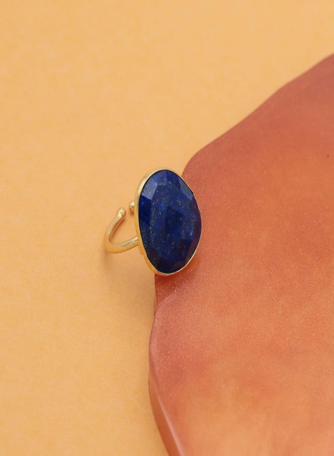 Dua Handmade Lapis Unshape Ring 15x18mm – Blue Adjustable Gold-Plated Statement Gemstone Jewelry - Image 2