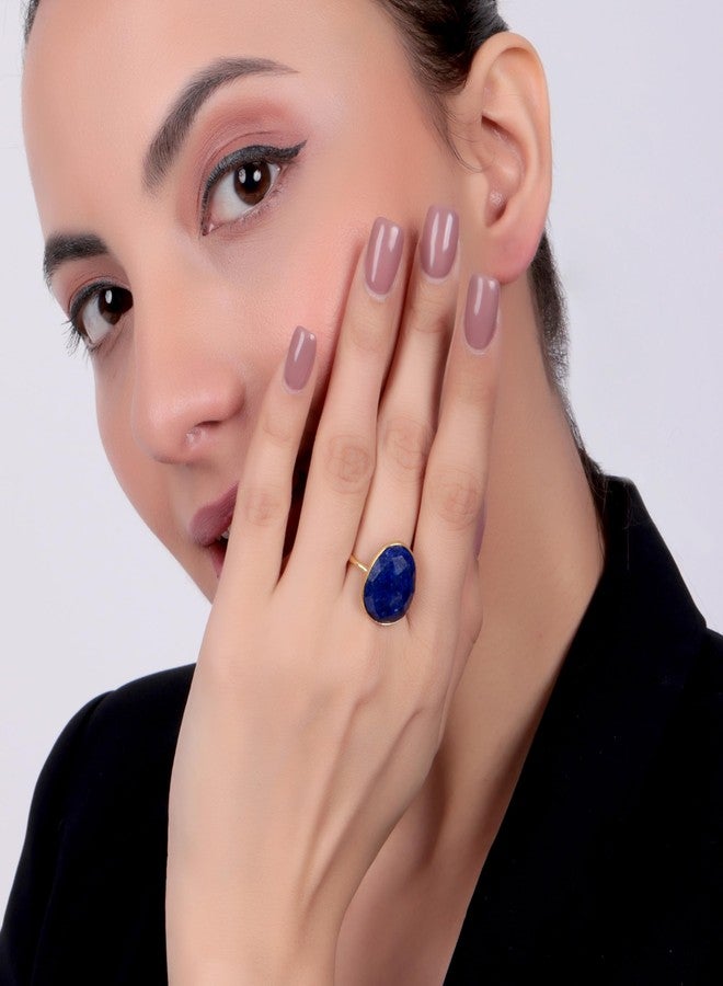 Dua Handmade Lapis Unshape Ring 15x18mm – Blue Adjustable Gold-Plated Statement Gemstone Jewelry - Image 5