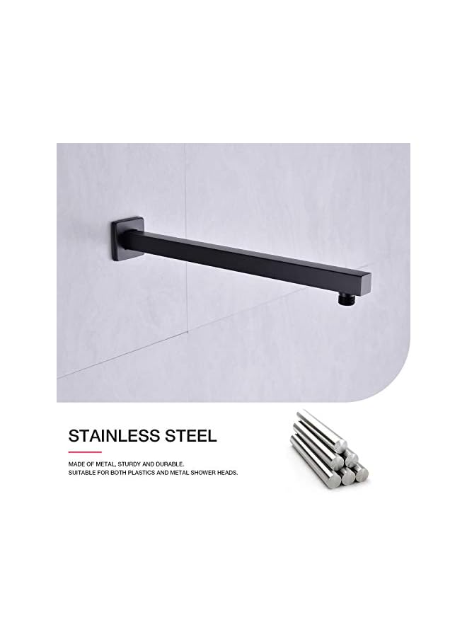 The Bros ذراع دش أسود غير لامع مع فلانج 16 بوصة مثبت على الحائط لذراع تمديد رأس دش المطر، من الفولاذ المقاوم للصدأ، بشكل مربع - Image 3