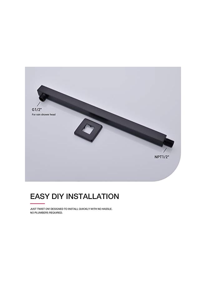 The Bros ذراع دش أسود غير لامع مع فلانج 16 بوصة مثبت على الحائط لذراع تمديد رأس دش المطر، من الفولاذ المقاوم للصدأ، بشكل مربع - Image 5