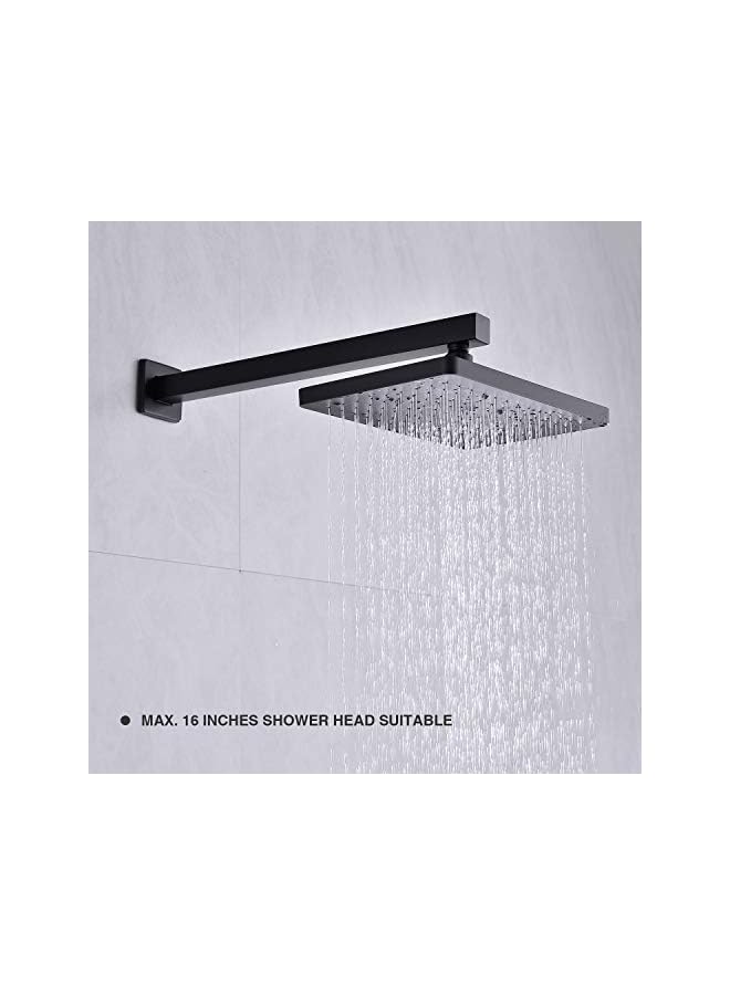 The Bros ذراع دش أسود غير لامع مع فلانج 16 بوصة مثبت على الحائط لذراع تمديد رأس دش المطر، من الفولاذ المقاوم للصدأ، بشكل مربع - Image 2