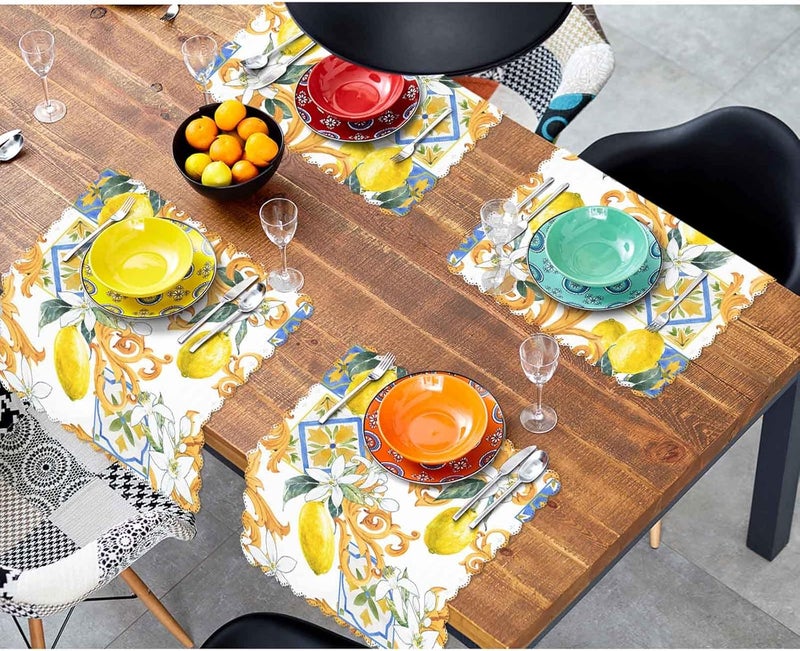Yibeas Lemon and Fruit Cloth Napkins Set of 4 White Flowers Watercolor Pattern in Sicilian Style Golden Monograms Polyester Kitchen Dinner Napkins for Holiday Festive Wedding Decor - Image 4