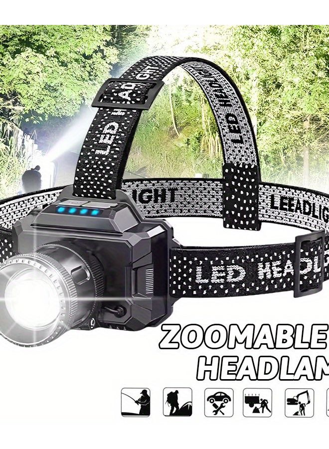 مصباح رأس LED قابل لإعادة الشحن عبر USB وقابل لتعديل الزوم، قابل للتعديل للأنشطة الخارجية - Image 4