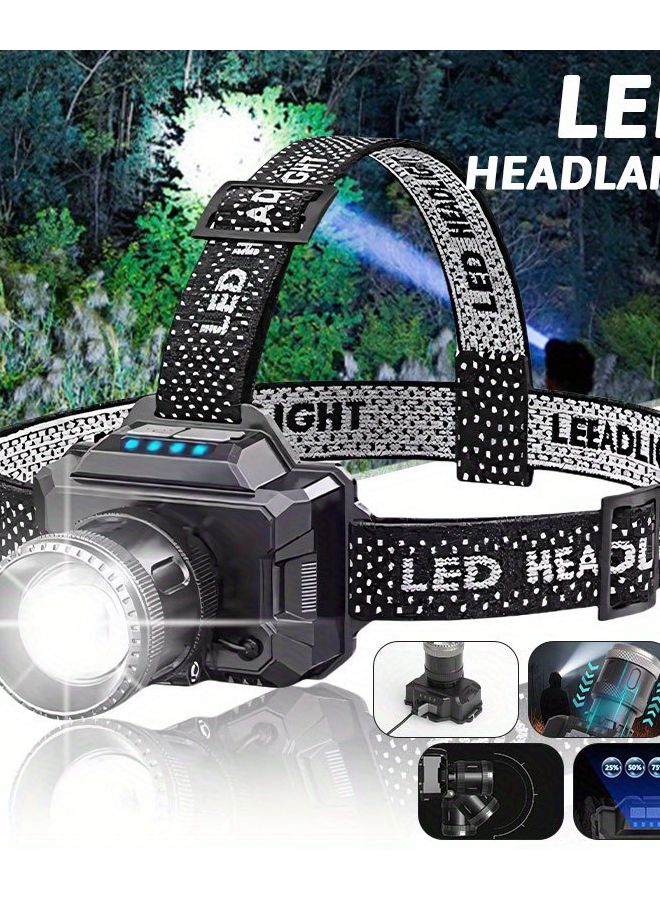 مصباح رأس LED قابل لإعادة الشحن عبر USB وقابل لتعديل الزوم، قابل للتعديل للأنشطة الخارجية - Image 2