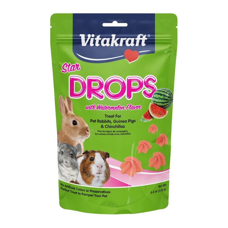 Vitakraft Star Drops Watermelon Flavor Rabbit, Guinea Pig & Chinchilla Treat, 4.4 oz - Image 1
