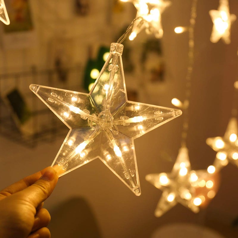 One94Store 12 Stars 138 Led Curtain String Lights Window Curtain Lights With 8 Flashing Modes Decoration For DiwaliChristmasWeddingHomePatio Lawn Warm White3 Meters138 LedStarCopperPack Of 1 - Image 3