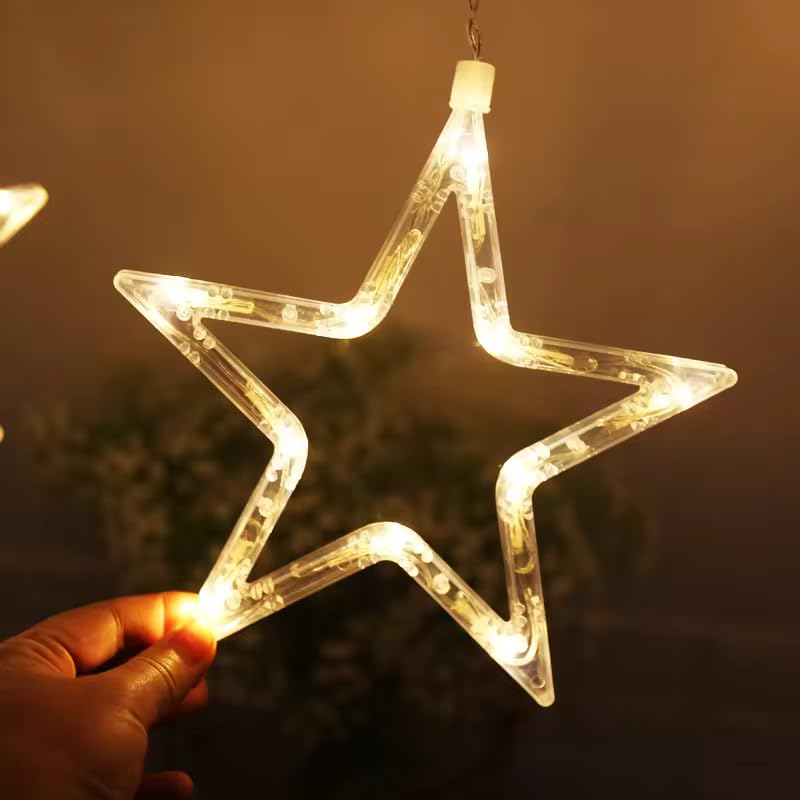 One94Store 12 Stars 138 Led Curtain String Lights Window Curtain Lights With 8 Flashing Modes Decoration For DiwaliChristmasWeddingHomePatio Lawn Warm White3 Meters138 LedStarCopperPack Of 1 - Image 4