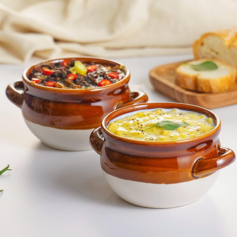 Vumdua French Onion Soup Bowls with Lids and Handles, 16 oz Ceramic French Onion Soup Crocks for Chilli, Cereal, Cereal, Pot Pies, Oven, Broil & Dishwasher Safe, Set of 4 - Image 3