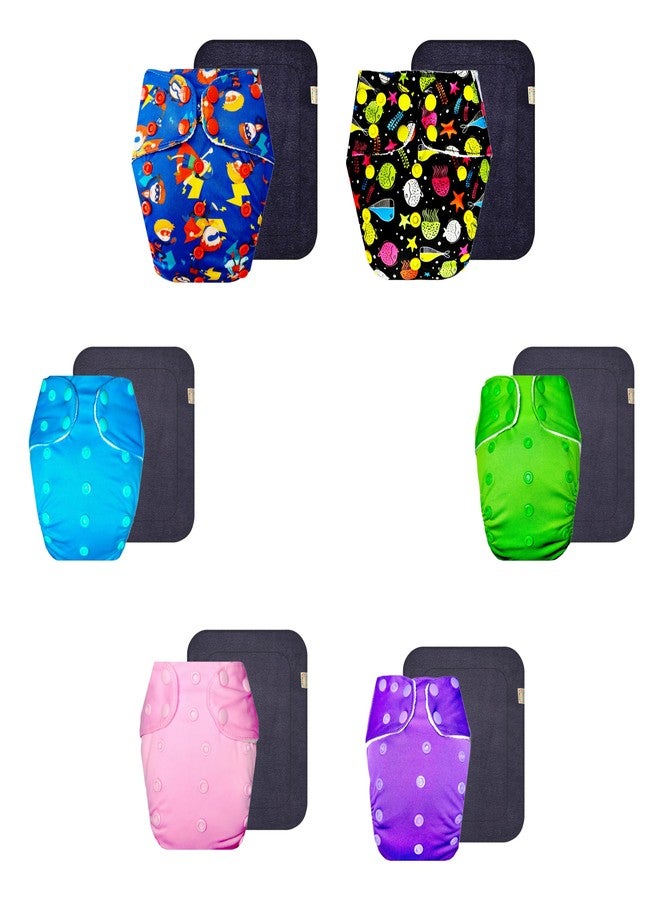 حفاضات قماشية فاخرة من دمبلدو مع حشوة سوداء (عبوة من 6 قطع) | شعور بالجفاف والراحة | مانعة للتسرب | سريعة الجفاف | ضرورية للاستخدام اليومي | من 3 أشهر إلى 3 سنوات | للجنسين - Image 1