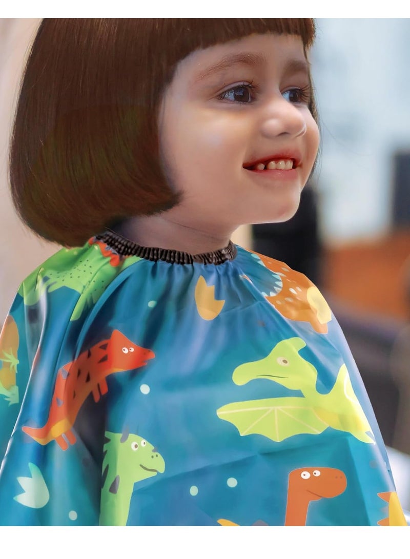 Flagsky Kids haircut cape and Neck Duster Brush Hair Comb Set,hair cutting cape with Adjustable Closure barber cape (Blue Cartoon Dinosaur)  - Image 3