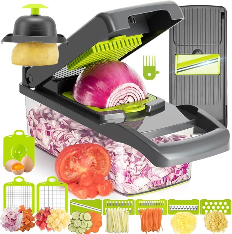 Maxceysen Multi-Function Vegeable Chopper 12 in 1 Pro Mandoline Veggie Slicer Onion Micer Chopper Dicer Cutter with Container for Potatoes, Tomatoes, Zucchini, Garlic, Eggs, Cucumbers - Image 1