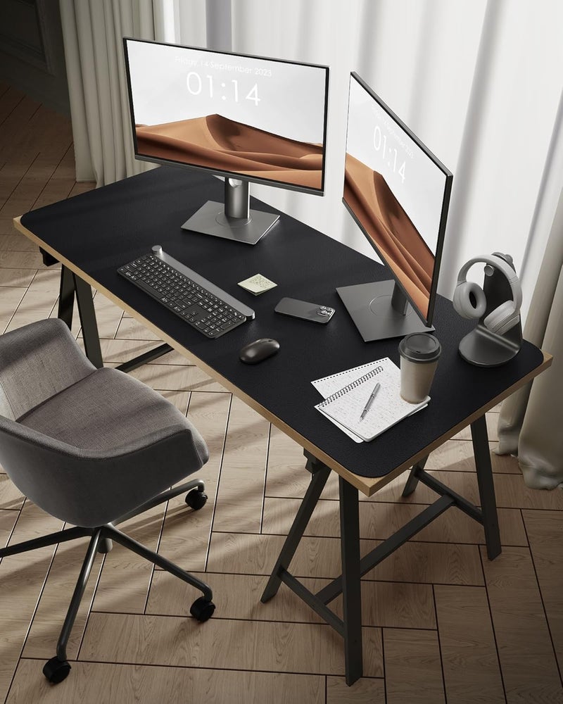 AROPANA Vegan Leather Desk Mat | Large Reversible Mouse Pad & Computer Table Protector | Dual-Side Waterproof Extended Laptop Pad with Edge-Stitched Design (120x60CM, Black and Grey) - Image 4