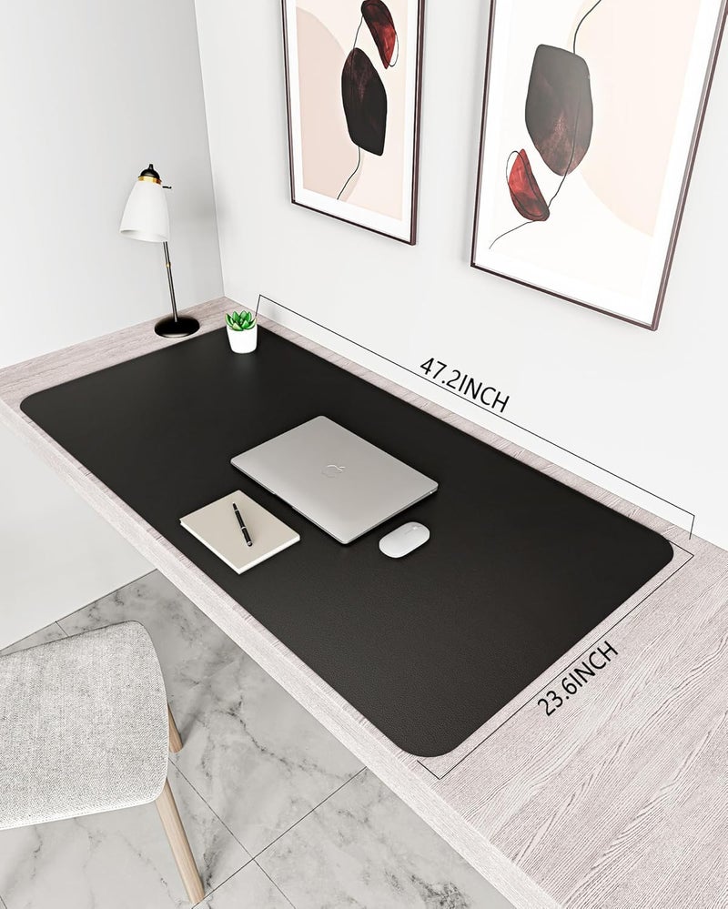 AROPANA Vegan Leather Desk Mat | Large Reversible Mouse Pad & Computer Table Protector | Dual-Side Waterproof Extended Laptop Pad with Edge-Stitched Design (120x60CM, Black and Grey) - Image 2