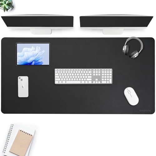 AROPANA Vegan Leather Desk Mat | Large Reversible Mouse Pad & Computer Table Protector | Dual-Side Waterproof Extended Laptop Pad with Edge-Stitched Design (120x60CM, Black and Grey) - Image 1