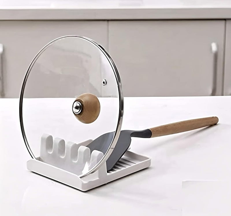 Upkaranwale 4 Slots Spoon Holder Spatula Holder for Kitchen Spoon Rest Cooking Utensil Plastic Stand Pan Cover Lid Rack Pot Clips Support Ladle Spatula Organizer Tool 2 Pcs White - Image 2