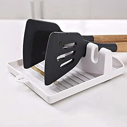 Upkaranwale 4 Slots Spoon Holder Spatula Holder for Kitchen Spoon Rest Cooking Utensil Plastic Stand Pan Cover Lid Rack Pot Clips Support Ladle Spatula Organizer Tool 2 Pcs White - Image 1