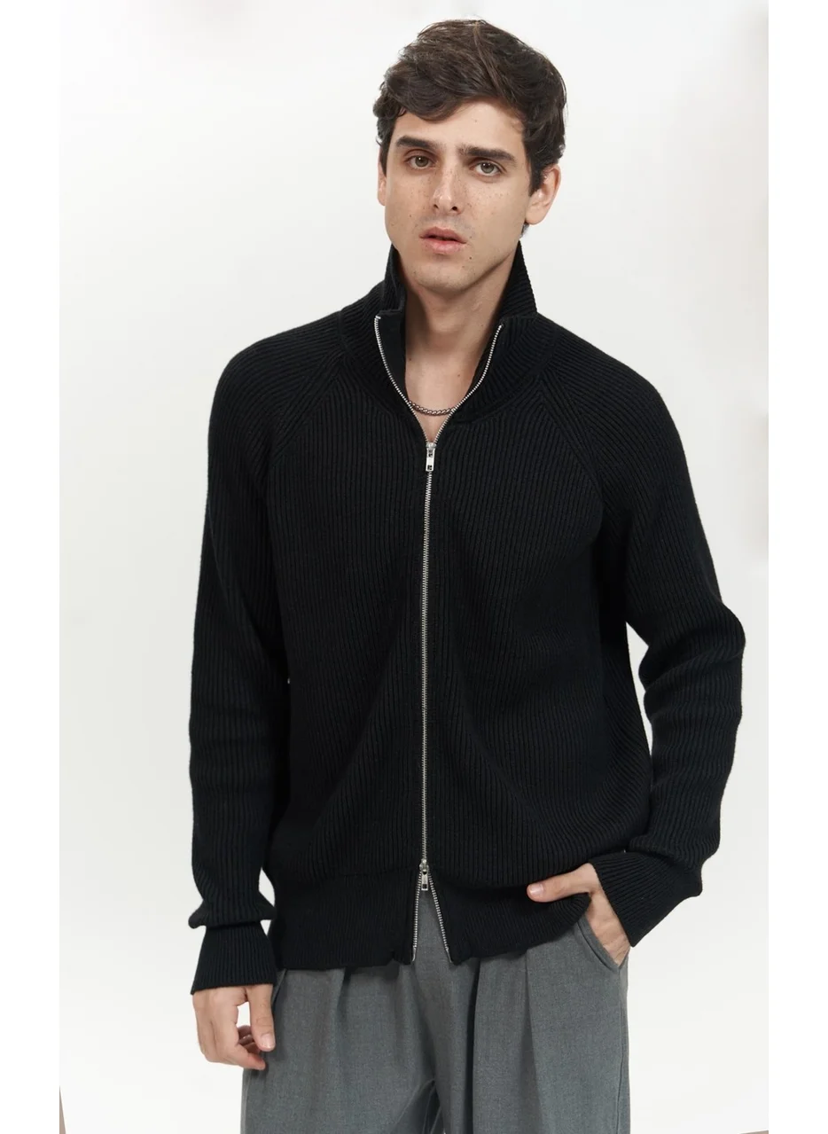 Mai Collection Brock Full Zipper Black Men's Knitwear Sweater