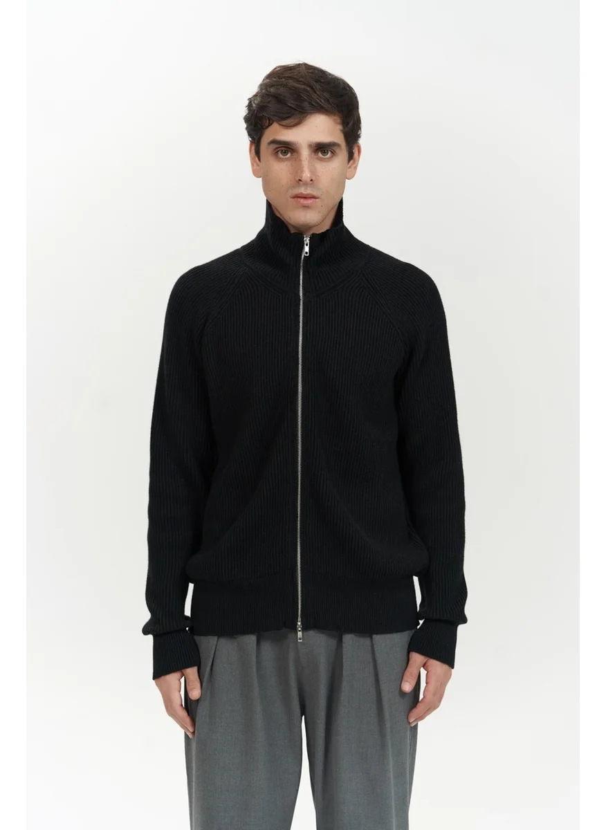 Mai Collection Brock Full Zipper Black Men's Knitwear Sweater