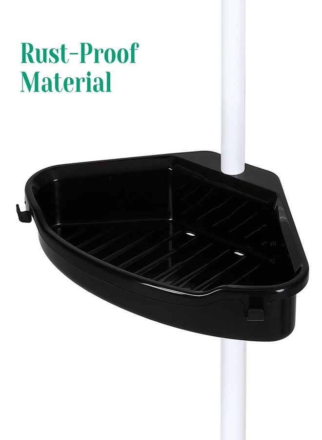 MilleLoom No-Drill Corner Shower Caddy Tension Pole, Rust-Resistant Bathroom Storage Organizer with 4-Tier Adjustable Shelves & Rubber Pad, 101.6''- 122'' Height, White & Black - Image 3