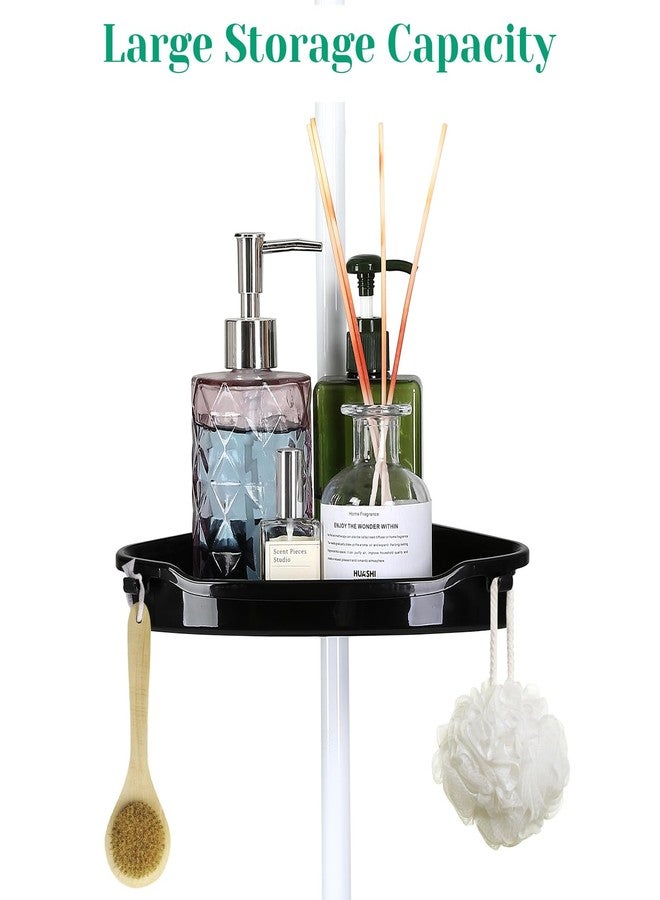 MilleLoom No-Drill Corner Shower Caddy Tension Pole, Rust-Resistant Bathroom Storage Organizer with 4-Tier Adjustable Shelves & Rubber Pad, 101.6''- 122'' Height, White & Black - Image 2