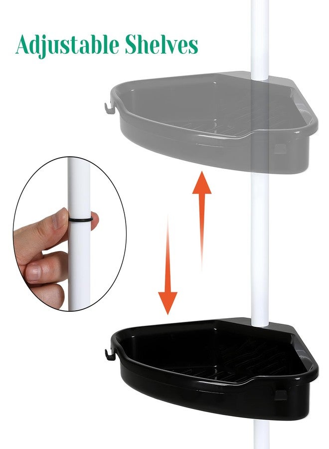 MilleLoom No-Drill Corner Shower Caddy Tension Pole, Rust-Resistant Bathroom Storage Organizer with 4-Tier Adjustable Shelves & Rubber Pad, 101.6''- 122'' Height, White & Black - Image 5