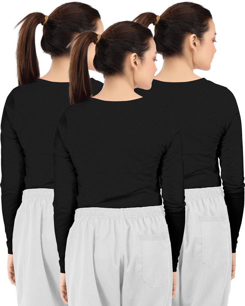 NY Threads 3 Pack Nurse Underscrub Long Sleeve Women Slim fit Under Scrub Shirt, Small, Black/Black/Black - Image 2