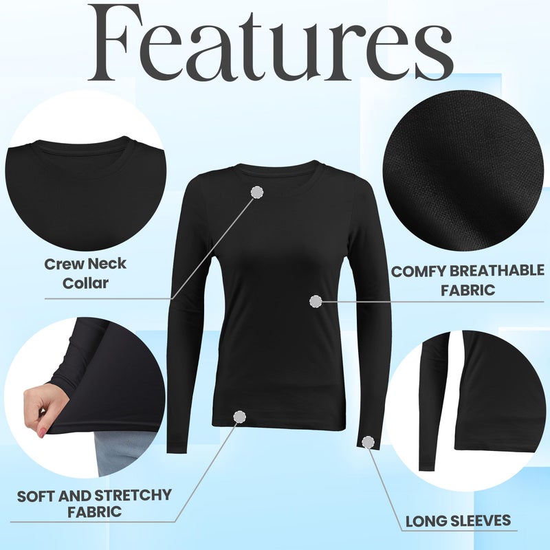 NY Threads 3 Pack Nurse Underscrub Long Sleeve Women Slim fit Under Scrub Shirt, Small, Black/Black/Black - Image 5