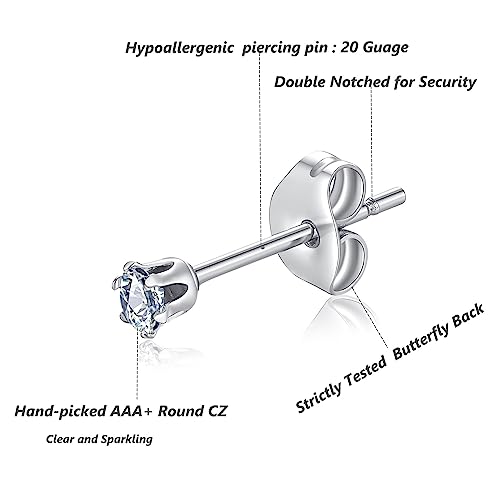 FOSIR Stud Earrings for Women, Stainless Steel 9 Pairs Cubic Zirconia Earrings Studs for Women, Hypoallergenic Earrings Set, 2mm 3mm 4mm - Image 2