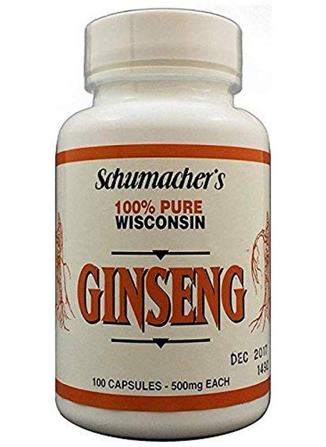 Schumacher Ginseng - Apsules 100% Pure Wisconsin Ginseng 500Mg 100 Capsules Best Ginseng Supplement Pure Potent Wisconsin Ginseng Roots By Schumacher Ginseng - Image 1