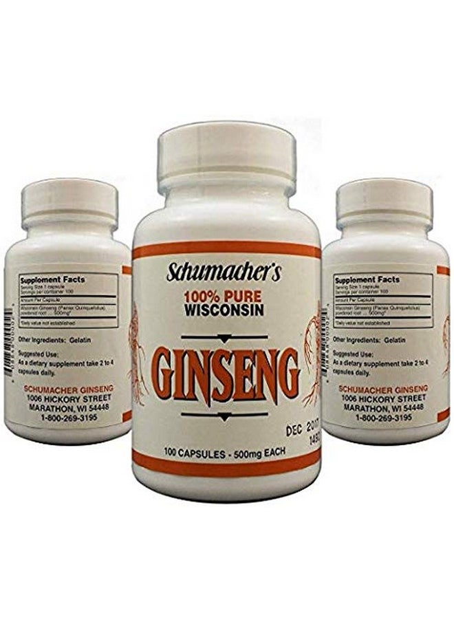 Schumacher Ginseng - Apsules 100% Pure Wisconsin Ginseng 500Mg 100 Capsules Best Ginseng Supplement Pure Potent Wisconsin Ginseng Roots By Schumacher Ginseng - Image 1