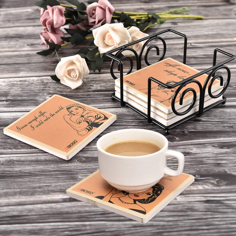 MOYODOR Coaster Holder 4.3 Inch Black Iron Metal Holder Storage Caddy For Both Round And Square Coasters Fit 4 To 9 Pieces Coasters (1 Pc) - Image 4