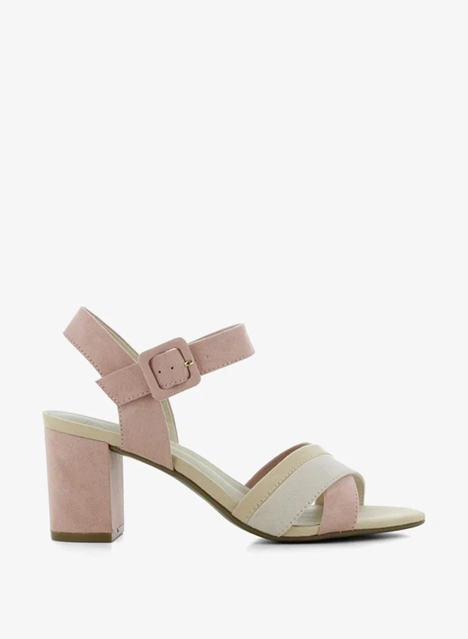 SJ Women's Textured Sandals with Block Heels and Buckle Closure