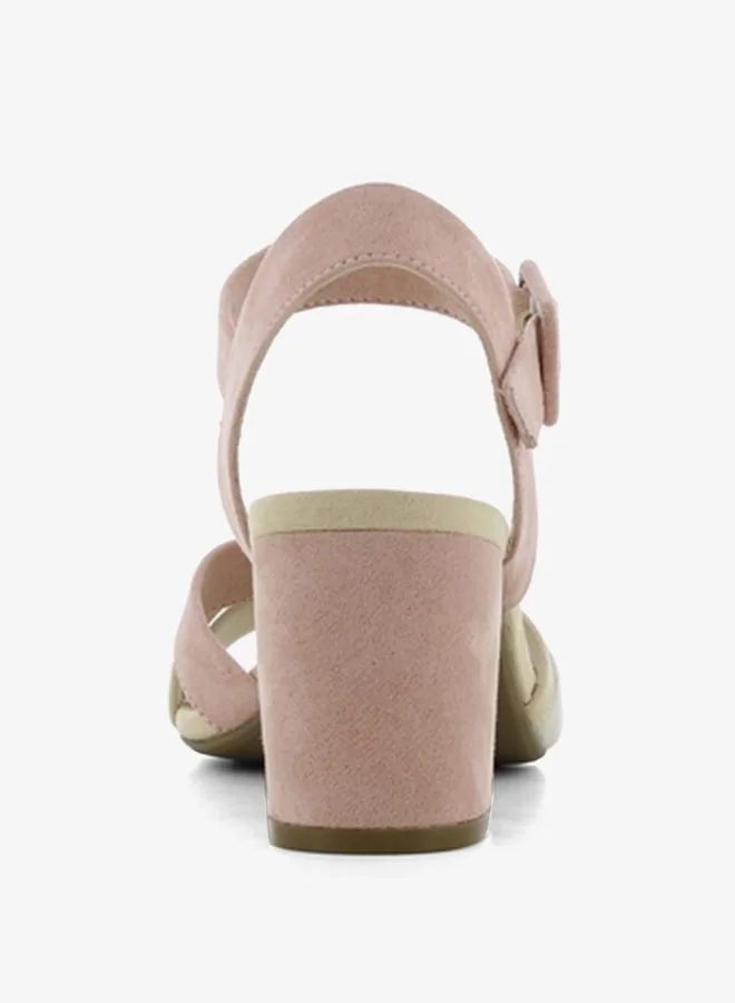 SJ Women's Textured Sandals with Block Heels and Buckle Closure