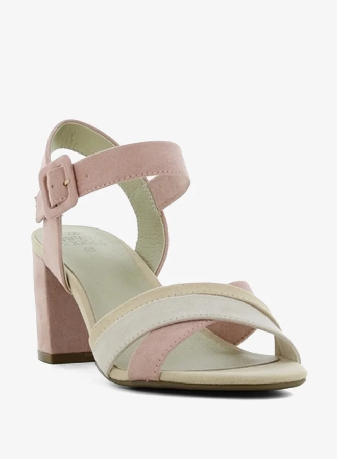 SJ Women's Textured Sandals with Block Heels and Buckle Closure