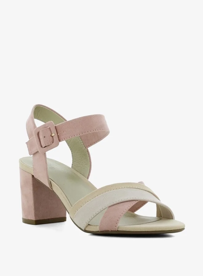 SJ Women's Textured Sandals with Block Heels and Buckle Closure