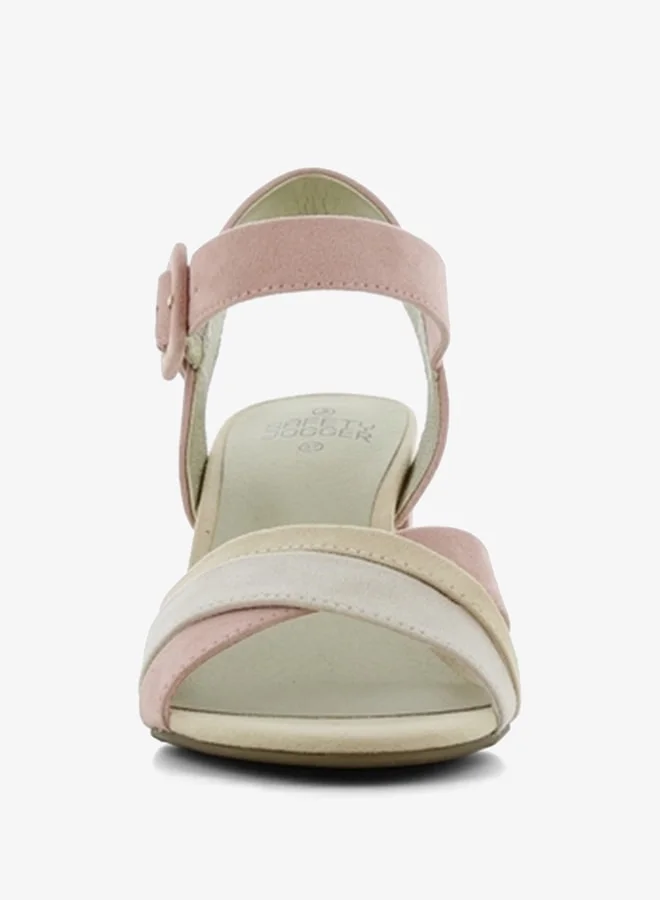 SJ Women's Textured Sandals with Block Heels and Buckle Closure