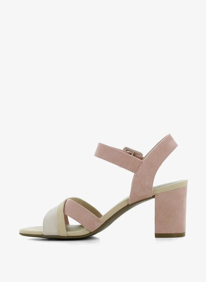 SJ Women's Textured Sandals with Block Heels and Buckle Closure