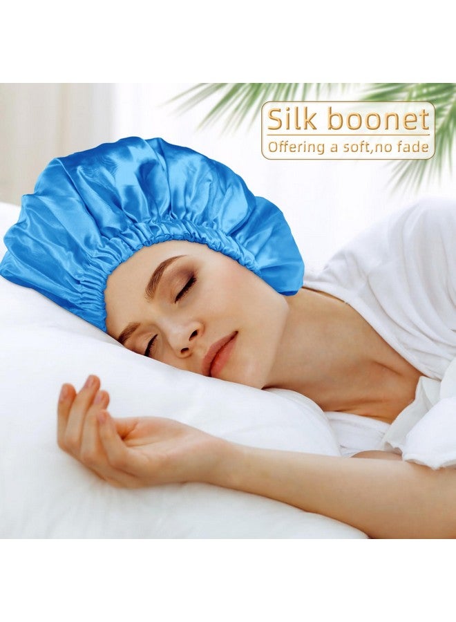 Edoneery Edoneery satin hair bonnet for women, silk sleep cap for natural hair, Lake Blue, One Size  - Image 2