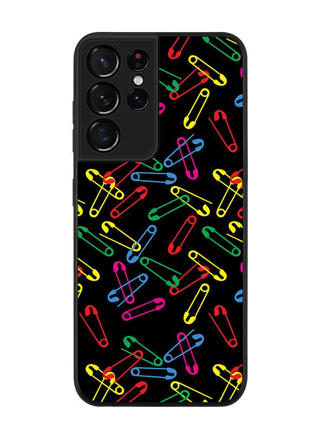 Stylizedd Rugged Black edge case for Samsung Galaxy S21 Ultra 5G Slim fit Soft Case Flexible Rubber Edges Anti Drop TPU Gel Thin Cover - Safety Pins - Image 1