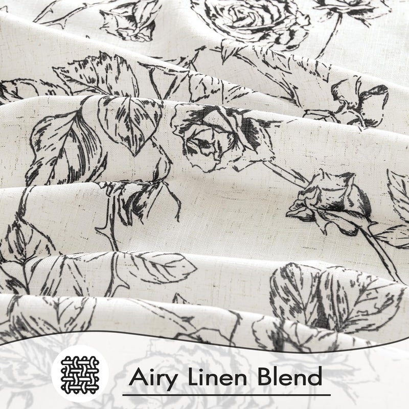 ANRODUO Vintage Floral Neutral Cream Black Pattern Printed Curtains 96 Inch Length Sketch Print Burlap Textured Rustic Farmhouse Country Curtains for Living Room Bedroom Set of 2 Panels - Image 4