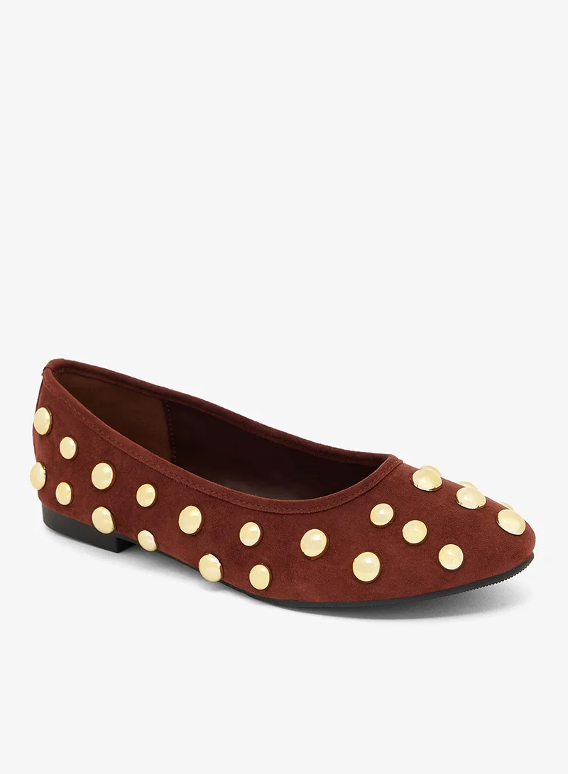 Ginger Metal Detail Embellished Ballet Flats