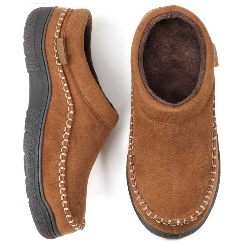 Zigzagger Men's Slip On Moccasin Slippers, Indoor/Outdoor Warm Fuzzy Comfy House Shoes, Fluffy Wide Loafer Slippers,Pumpkin, 9-10 D(M) US - Image 1