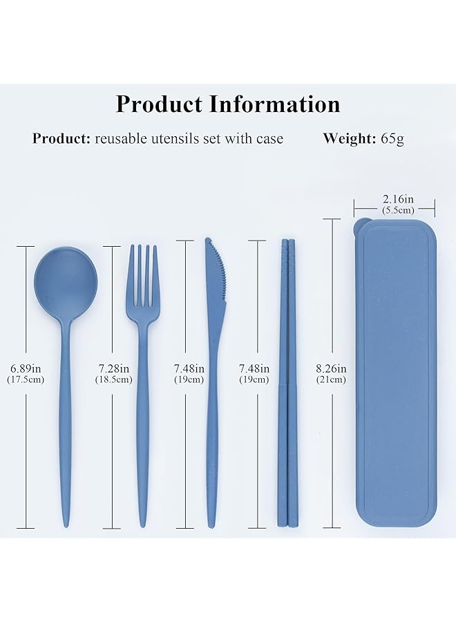 SWIUKPHE 4 Sets Reusable Travel Utensils with Case Wheat Straw Portable Cutlery Set Chopsticks Knives Fork and Spoon for Lunch Box Accessories Camping Flatware Sets for Daily Use or Outdoor - Image 2