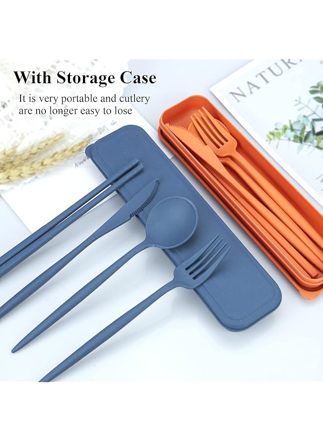 SWIUKPHE 4 Sets Reusable Travel Utensils with Case Wheat Straw Portable Cutlery Set Chopsticks Knives Fork and Spoon for Lunch Box Accessories Camping Flatware Sets for Daily Use or Outdoor - Image 4