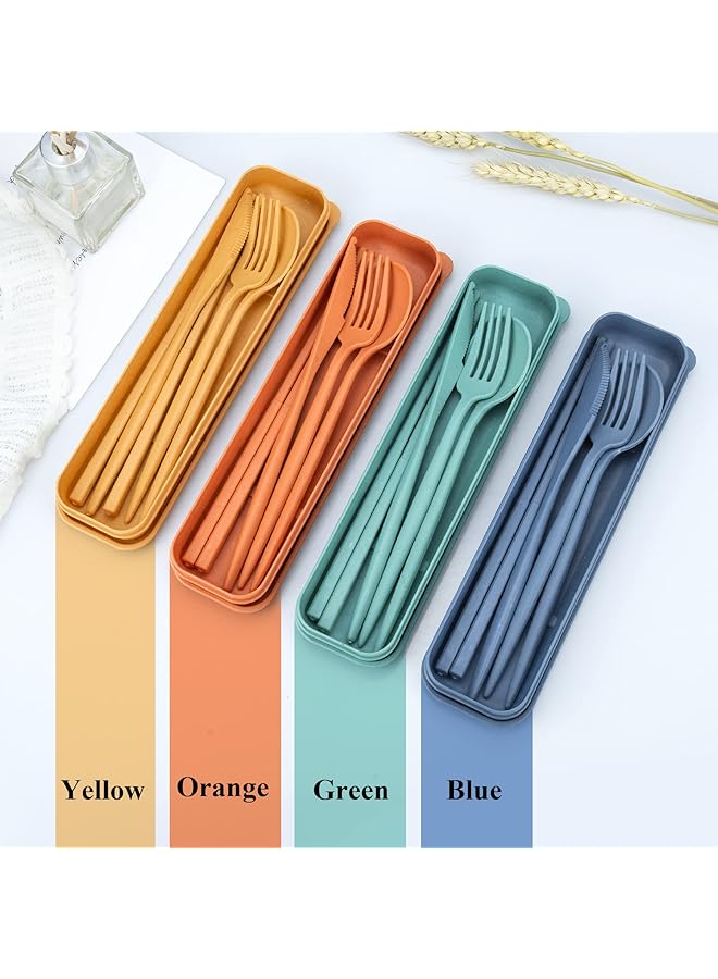 SWIUKPHE 4 Sets Reusable Travel Utensils with Case Wheat Straw Portable Cutlery Set Chopsticks Knives Fork and Spoon for Lunch Box Accessories Camping Flatware Sets for Daily Use or Outdoor - Image 3